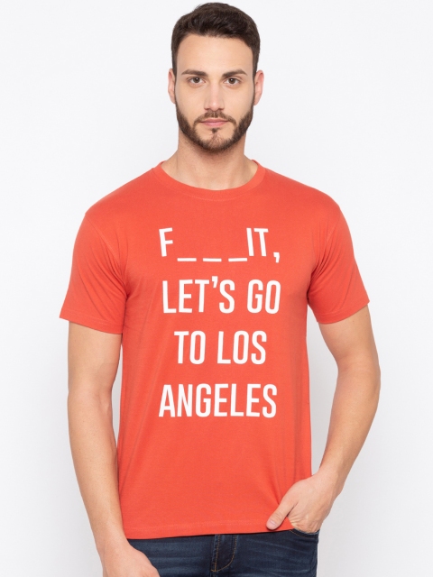 

Globus Men Orange Printed Round Neck Slim Fit T-shirt