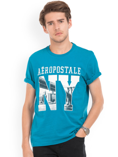 

Aeropostale Men Blue Printed Round Neck T-shirt
