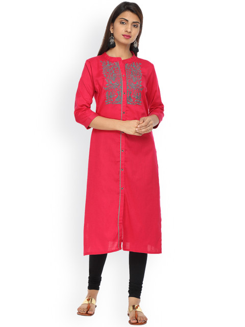 

Alena Women Red Embroidered Straight Kurta