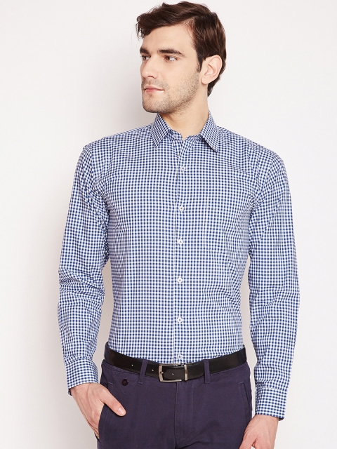 

Hancock Men Blue & White Slim Fit Checked Formal Shirt