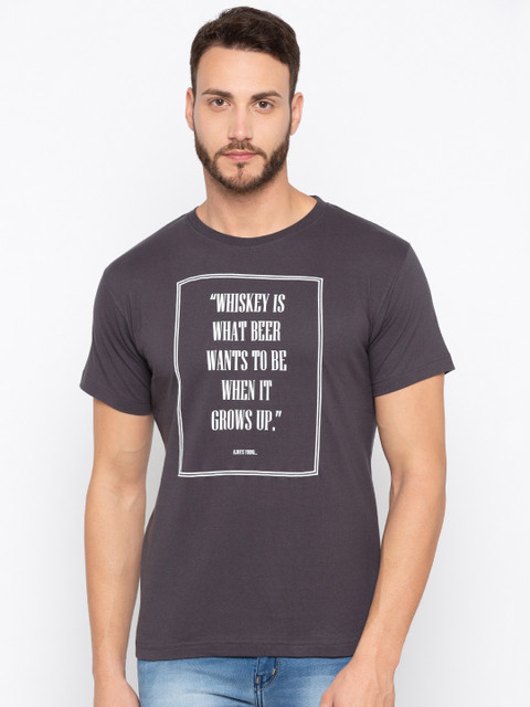 

Globus Men Grey Printed Round Neck Slim Fit T-shirt