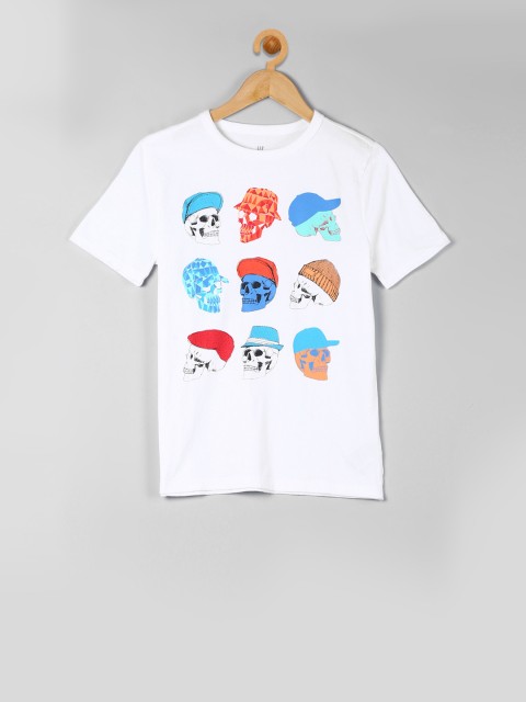 

GAP Boys White Printed Round Neck T-shirt