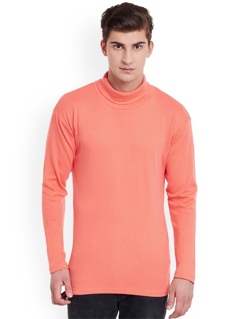 

Hypernation Men Orange Solid High Neck T-shirt