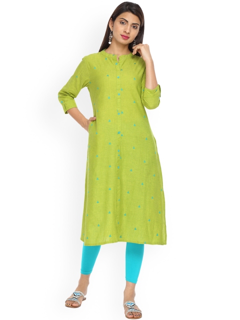 

Alena Women Green Woven Design Straight Kurta