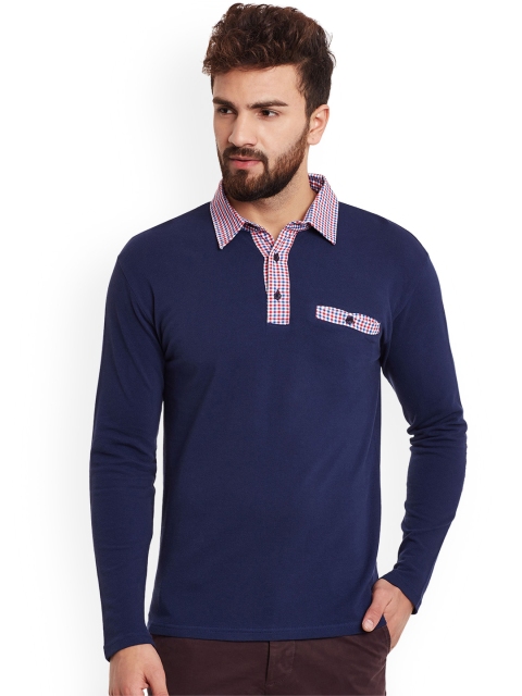 

Hypernation Men Blue Solid Polo Collar T-shirt