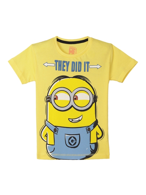 

Kids Ville Minions Boys Yellow & Blue Printed Round Neck T-shirt