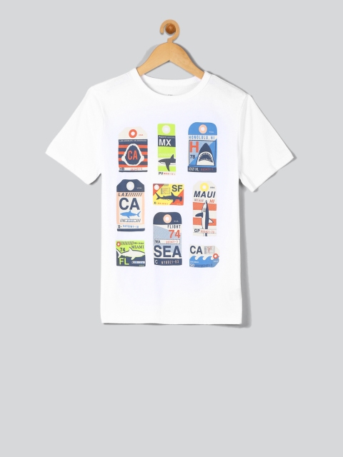 

GAP Boys White Printed Round Neck T-shirt