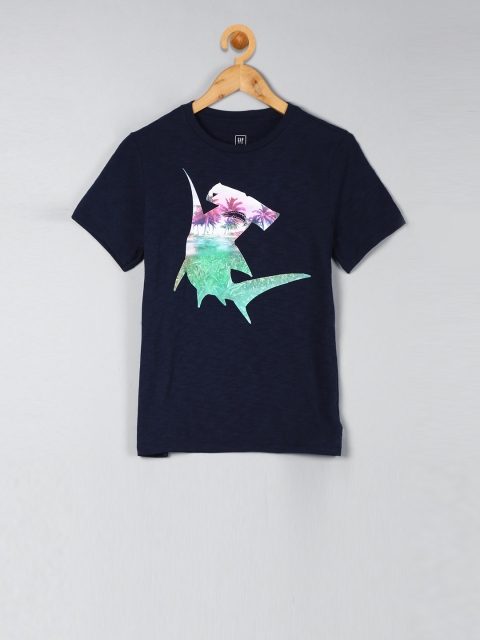 

GAP Boys Navy Blue Printed Round Neck T-shirt