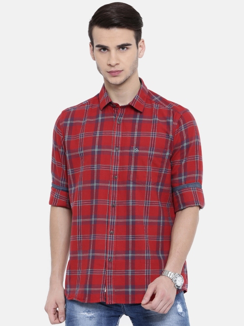 

CP BRO Men Red & Off-White Slim Fit Checked Casual Shirt