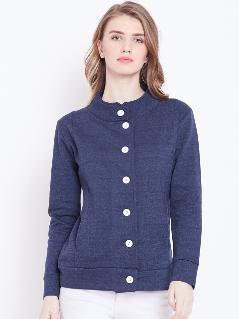 

The Dry State Women Blue Solid Front Open Sweatshirt