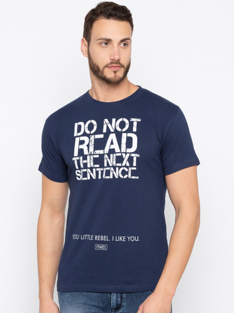 

Globus Men Navy Blue Printed Round Neck T-shirt