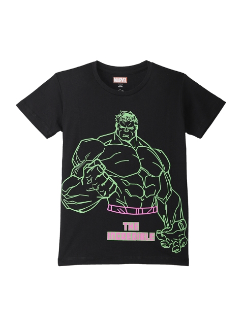 

Kids Ville Boys Navy Blue Avengers Printed Round Neck T-shirt, Black