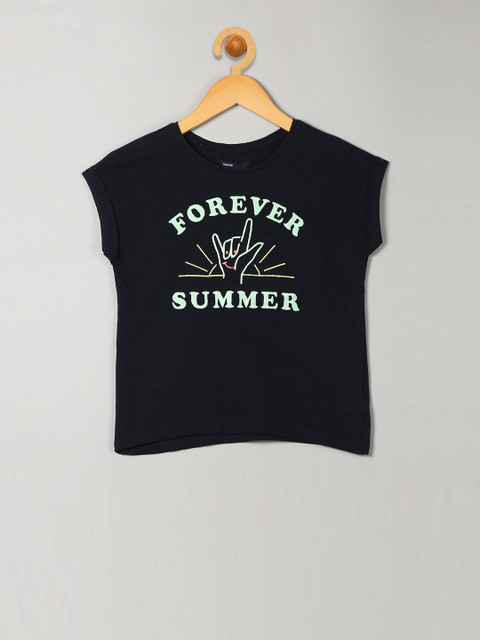 

GAP Girls Navy Blue Printed Round Neck T-shirt