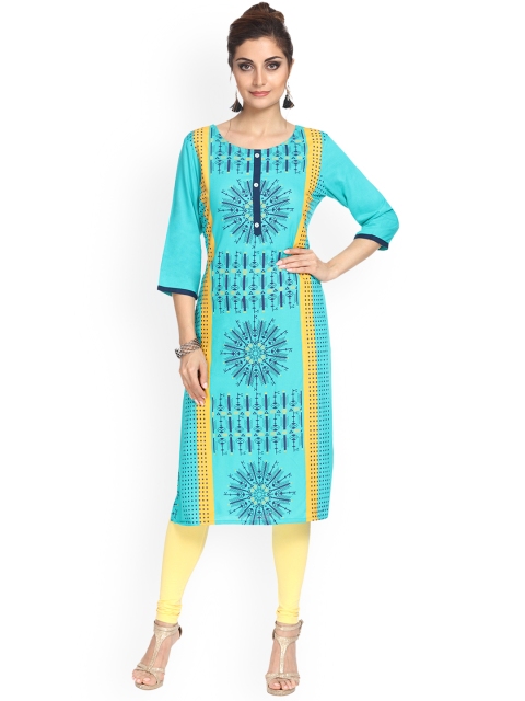 

Alena Women Turquoise Blue Printed Straight Kurta