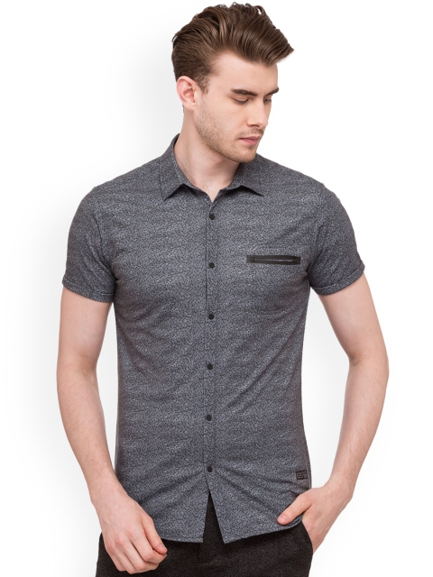 

Status Quo Men Charcoal Grey Comfort Slim Fit Printed Casual Shirt