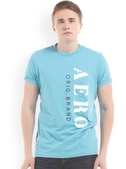 

Aeropostale Men Turquoise Blue Printed Round Neck T-shirt