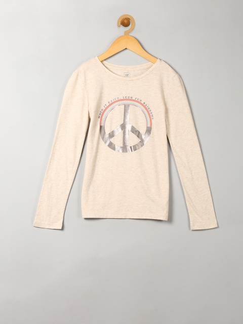 

GAP Girls Beige Printed Round Neck T-shirt