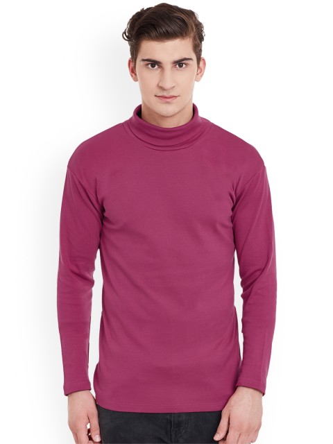 

Hypernation Men Pink Solid High Neck T-shirt