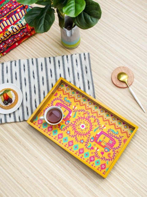 

Chumbak Yellow & Pink Rectangular Tray