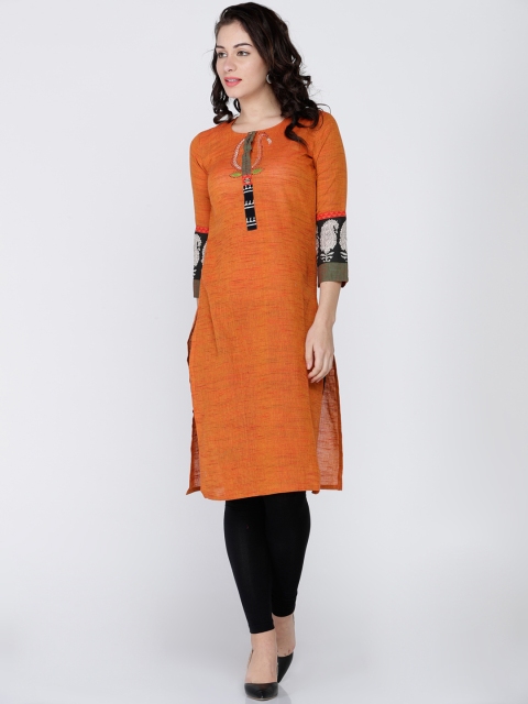 

Soch Women Mustard Brown Solid Straight Kurta