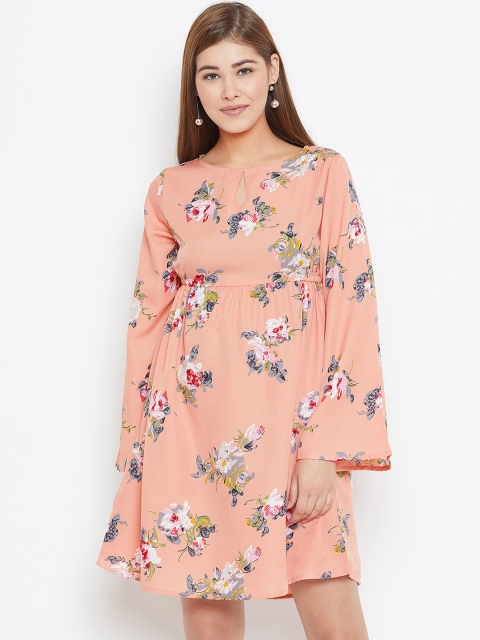 

AASK Women Peach-Coloured Printed Fit and Flare Dress
