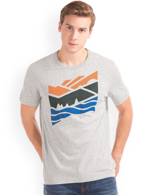 

GAP Men Grey Printed Round Neck T-shirt