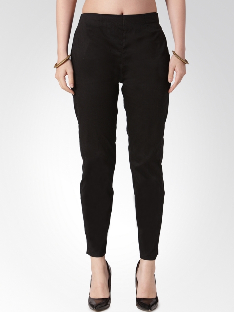 

Jompers Women Black Slim Fit Solid Regular Trousers