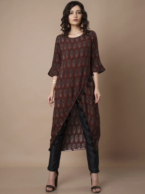 

INDYA Women Maroon Printed Straight Kurta