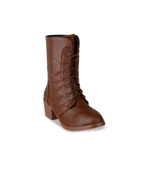 

SHUZ TOUCH Women Brown Solid Heeled Boots