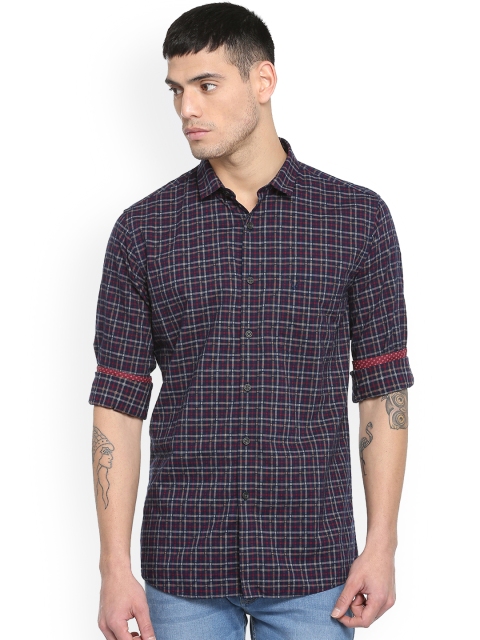 

Allen Solly Men Navy Blue & Red Slim Fit Checked Casual Shirt
