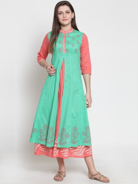 

Laabha Women Green Printed Maxi Dress