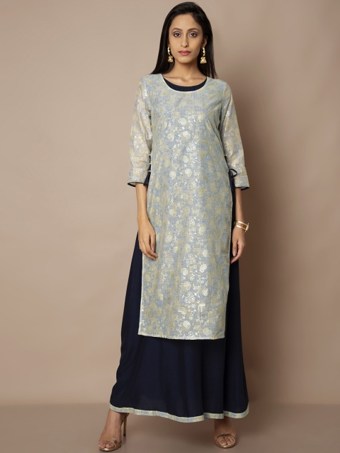 

INDYA Women Navy Blue Printed Layered Ethnic Maxi Dress