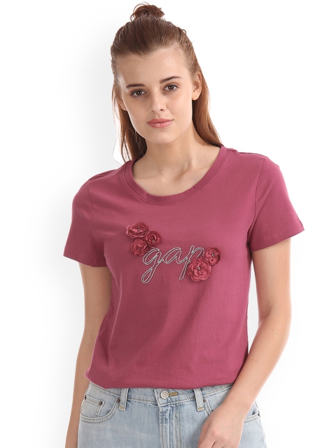 

GAP Pink Women Short Sleeve Tee With 3D Flowers
