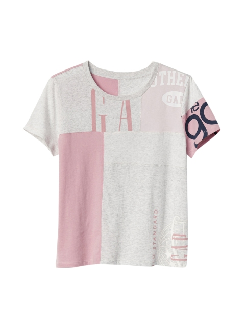 

GAP Grey & Pink Women Logo Remix Short Sleeve T-Shirt