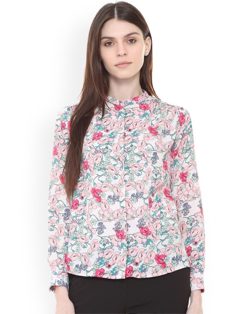 

Van Heusen Woman Pink & Blue Regular Fit Printed Casual Shirt