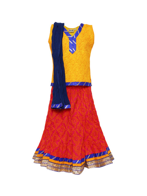 

BownBee Girls Yellow & Pink Printed Ready to Wear Lehenga & Blouse with Dupatta