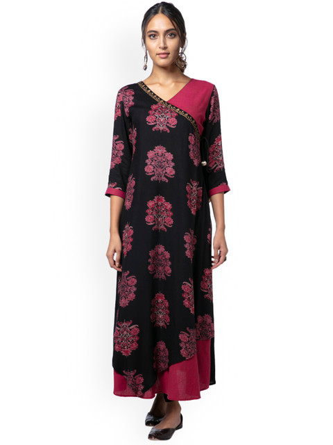 

Soch Women Black & Pink Printed Straight Kurta