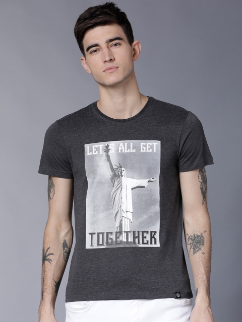 

LOCOMOTIVE Men Charcoal Grey Printed Round Neck T-shirt