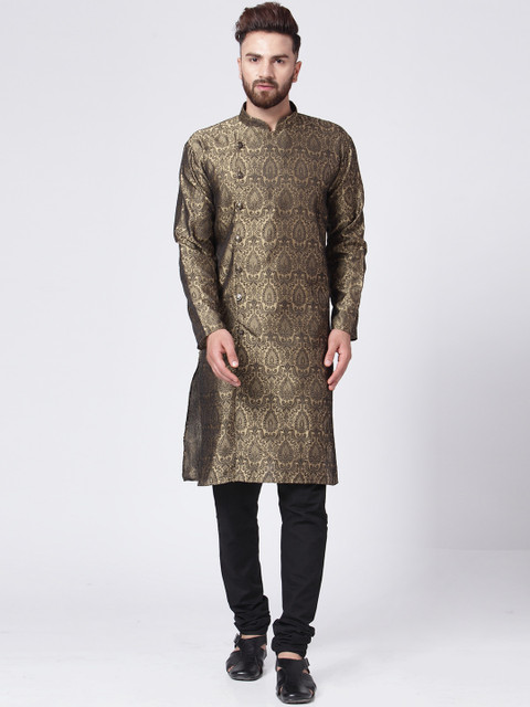 

Jompers Men Gold-Toned Self Design Kurta with Churidar