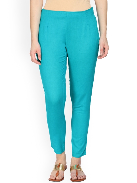 

Alena Women Turquoise Blue Regular Fit Solid Cigarette Trousers