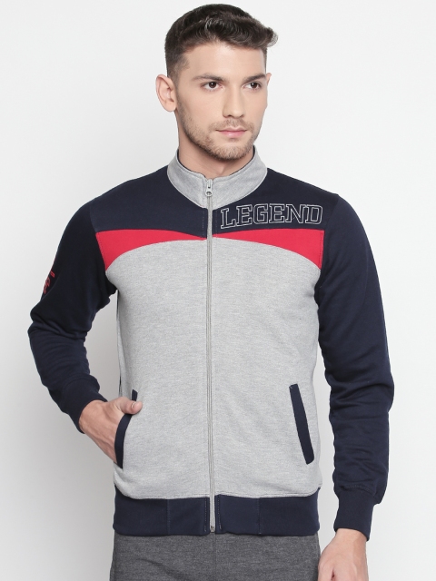 

FiTZ Men Grey & Navy Blue Colourblocked Sweatshirt