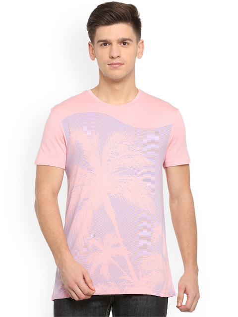 

People Men Pink Printed Round Neck T-shirt