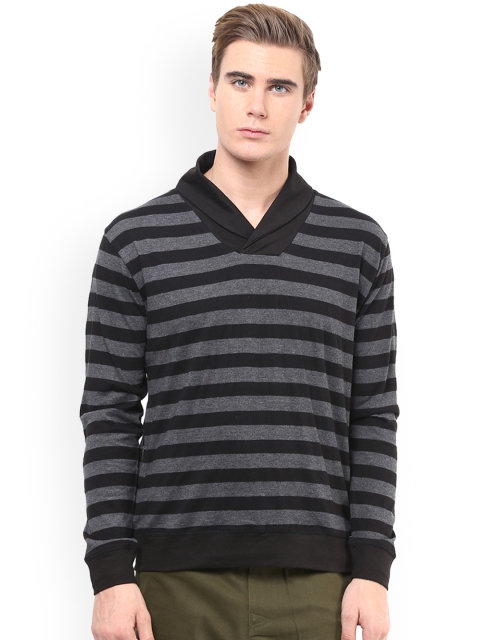 

Hypernation Men Black Striped V-Neck T-shirt