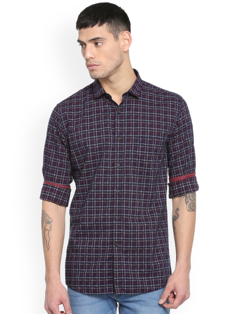 

Allen Solly Men Navy Blue & Red Slim Fit Checked Casual Shirt