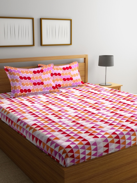 

SWHF Pink Floral Flat 300 TC Cotton 1 King Bedsheet with 2 Pillow Covers