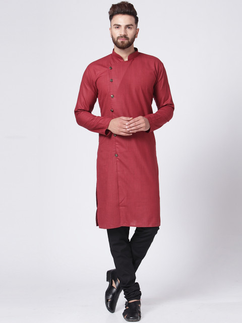 

Jompers Men Maroon & Black Solid Kurta with Churidar