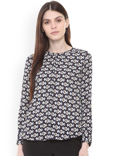 

Van Heusen Woman Navy Blue & White Regular Fit Printed Casual Shirt