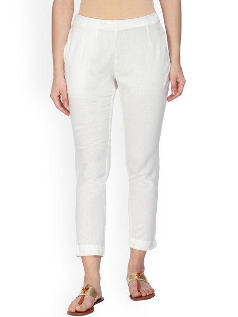

Alena Women White Regular Fit Solid Cigarette Trousers