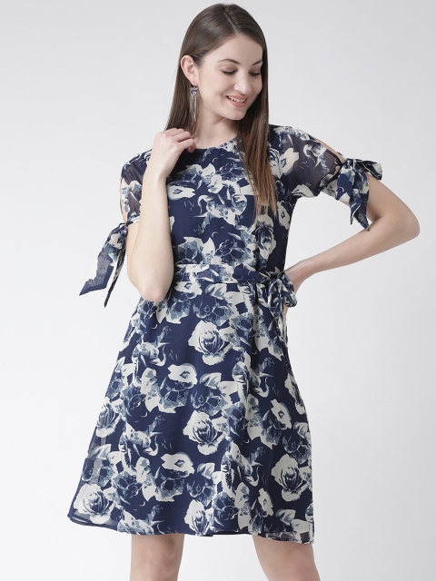 

The Vanca Women Navy Blue & White Printed A-Line Dress