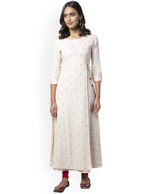 Soch Women Off-White & Pink Printed A-Line Angrakha Kurti
